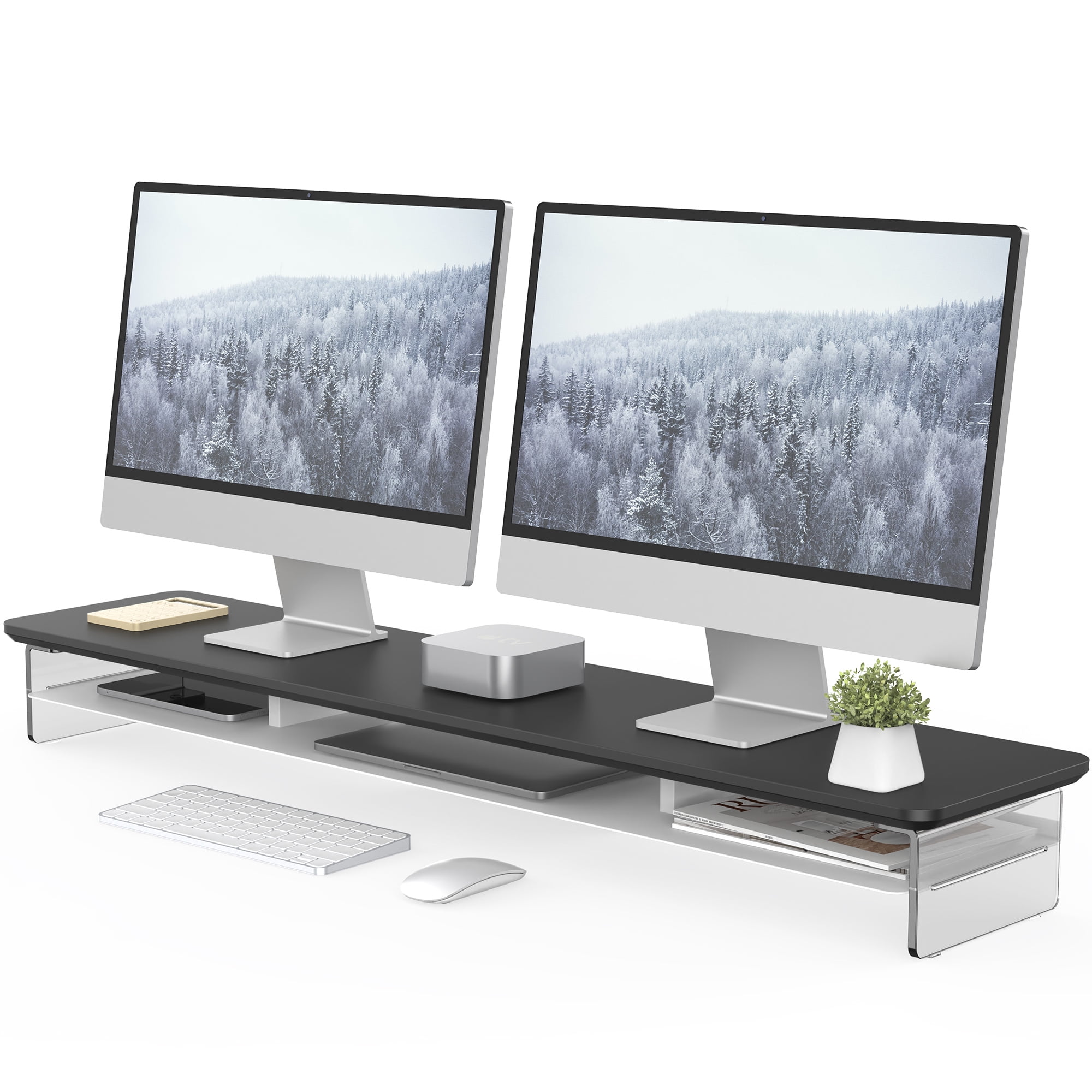 Fenge 42.5 Inches Acrylic Monitor Stand Riser with Metal Storage