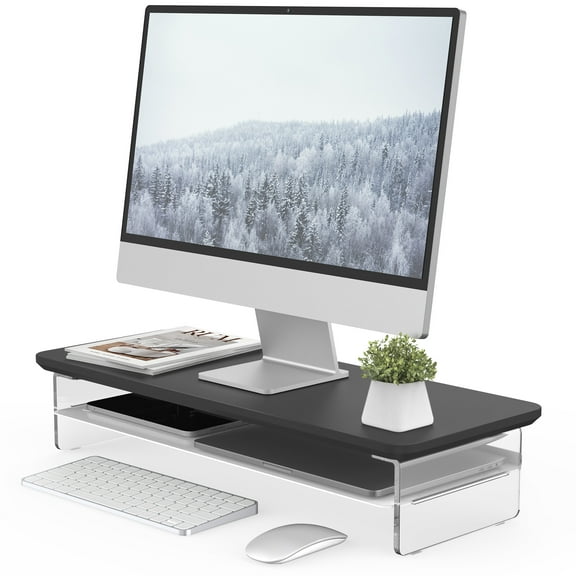Fenge Acrylic Monitor Stand Riser, 23.6 Inches Acrylic Clear Monitor Stand with Metal Storage