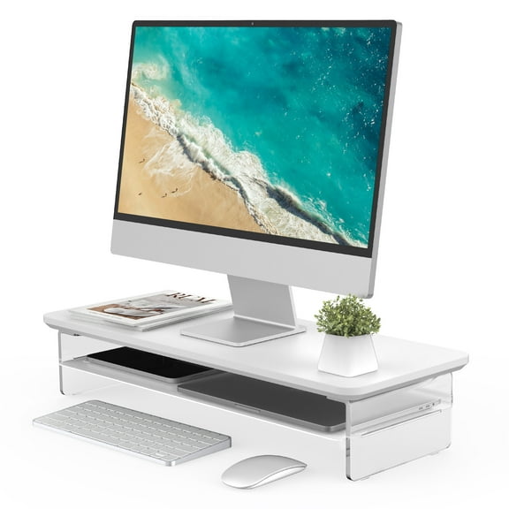 Fenge Acrylic Monitor Stand Riser, 23.6 Inches Acrylic Clear Monitor Stand with Metal Storage