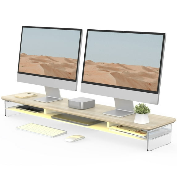 Fenge Acrylic Monitor Stand Riser, 42.5 Inch Monitor Stands Shelf with 12 Color LED Light