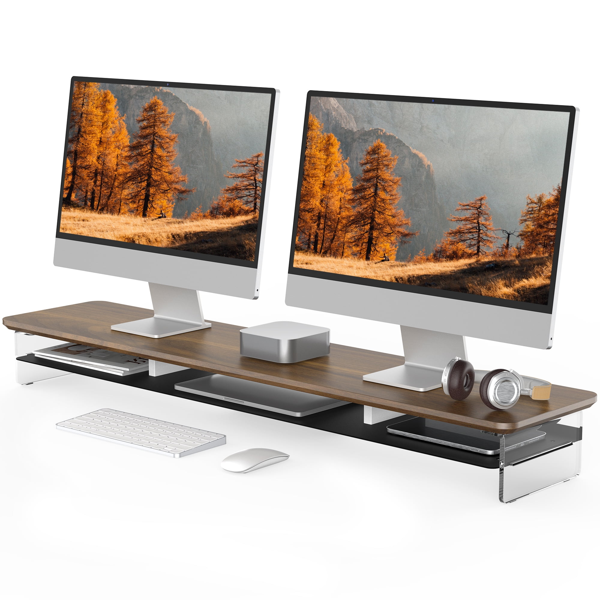 Fenge Acrylic Monitor Stand Riser, 42.5 Inches Dual Acrylic Monitor ...