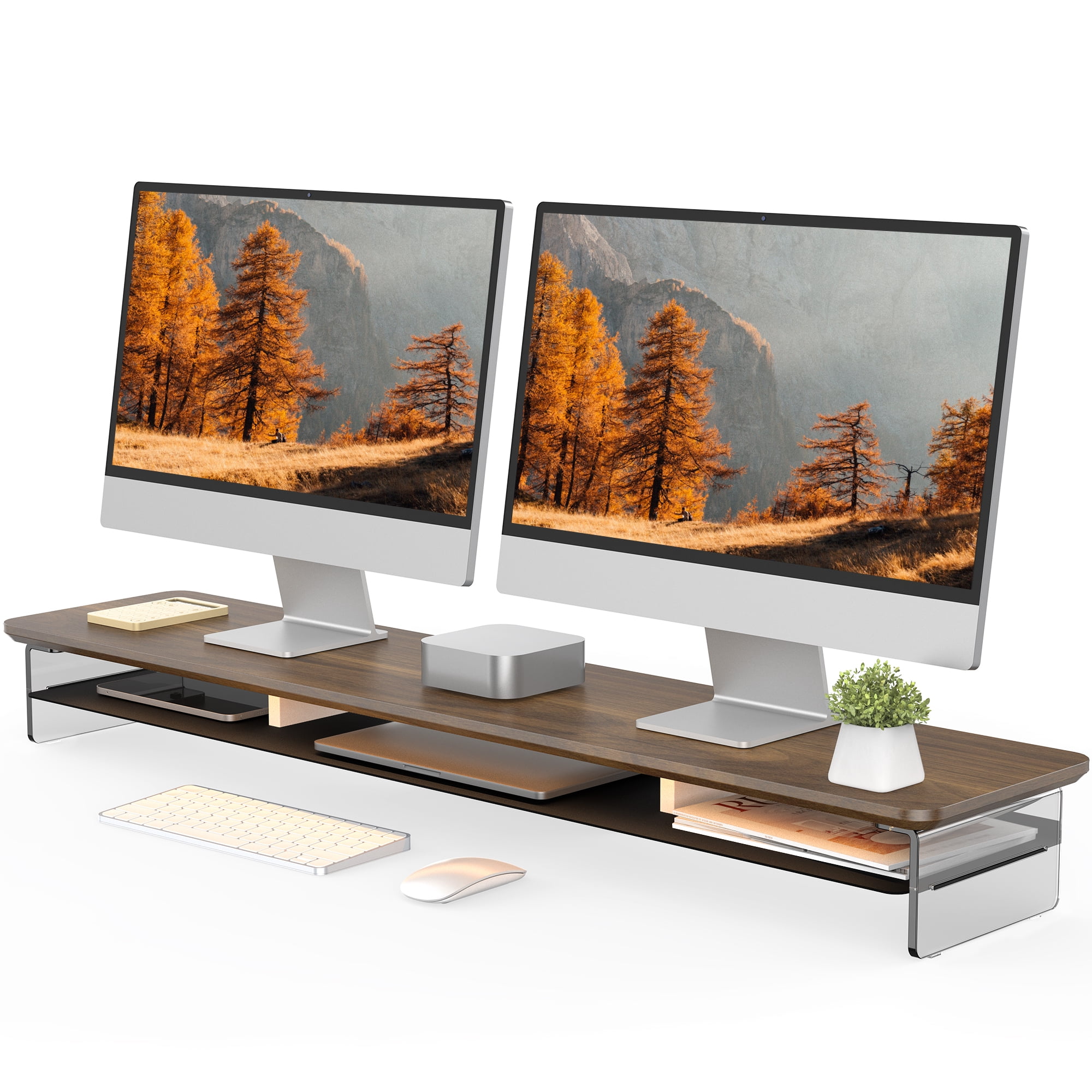 Fenge Acrylic Monitor Stand Riser, 42.5 Inches Dual Monitor Stand with 12 Color LED Light