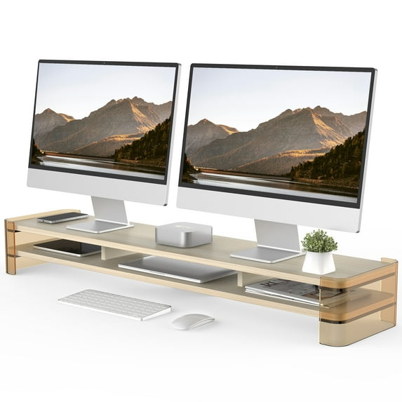 Fenge Acrylic Monitor Stand Riser, 43.1 inch Clear Dual Acrylic Computer Monitor Stand for 2 Monitors