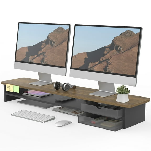 Fenge Monitor Stand, Dual Monitor Riser, 42.5inch Large Desk Computer Monitor Stand Riser with Drawer