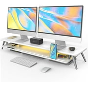 Fenge Dual Monitor Stand, Monitor Stands Riser for 2 Monitors, 42.5 Inch Monitor Stands Shelf with 12 Color LED Light for Office Desk