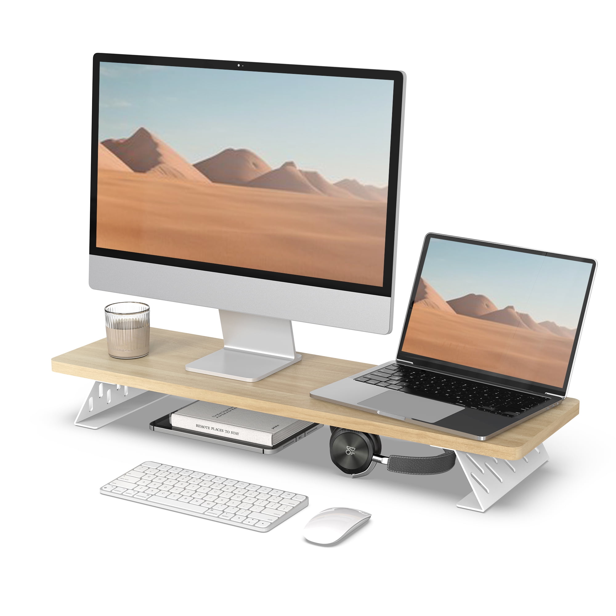 Fenge Dual Monitor Stand Riser, 31.5 inch Long Monitor Stand for Desk ...