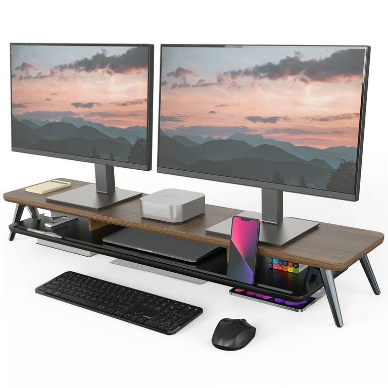 Fenge Dual Monitor Stand Riser for 2 Monitors, 42.5 Inch Desk Shelf with  Storage Organizer