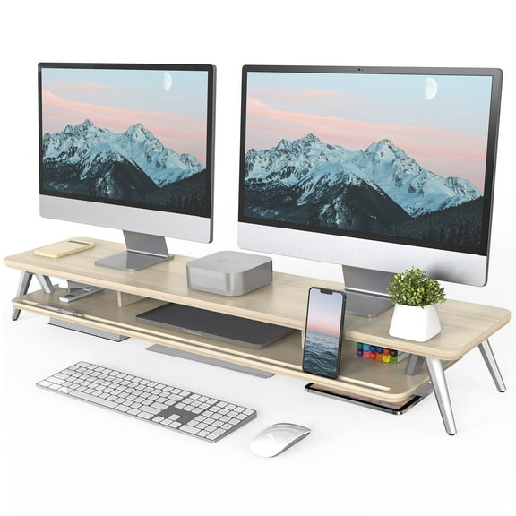 Fenge Dual Monitor Stand Riser for 2 Monitors, 42.5 Inch Desk Shelf with Storage Organizer