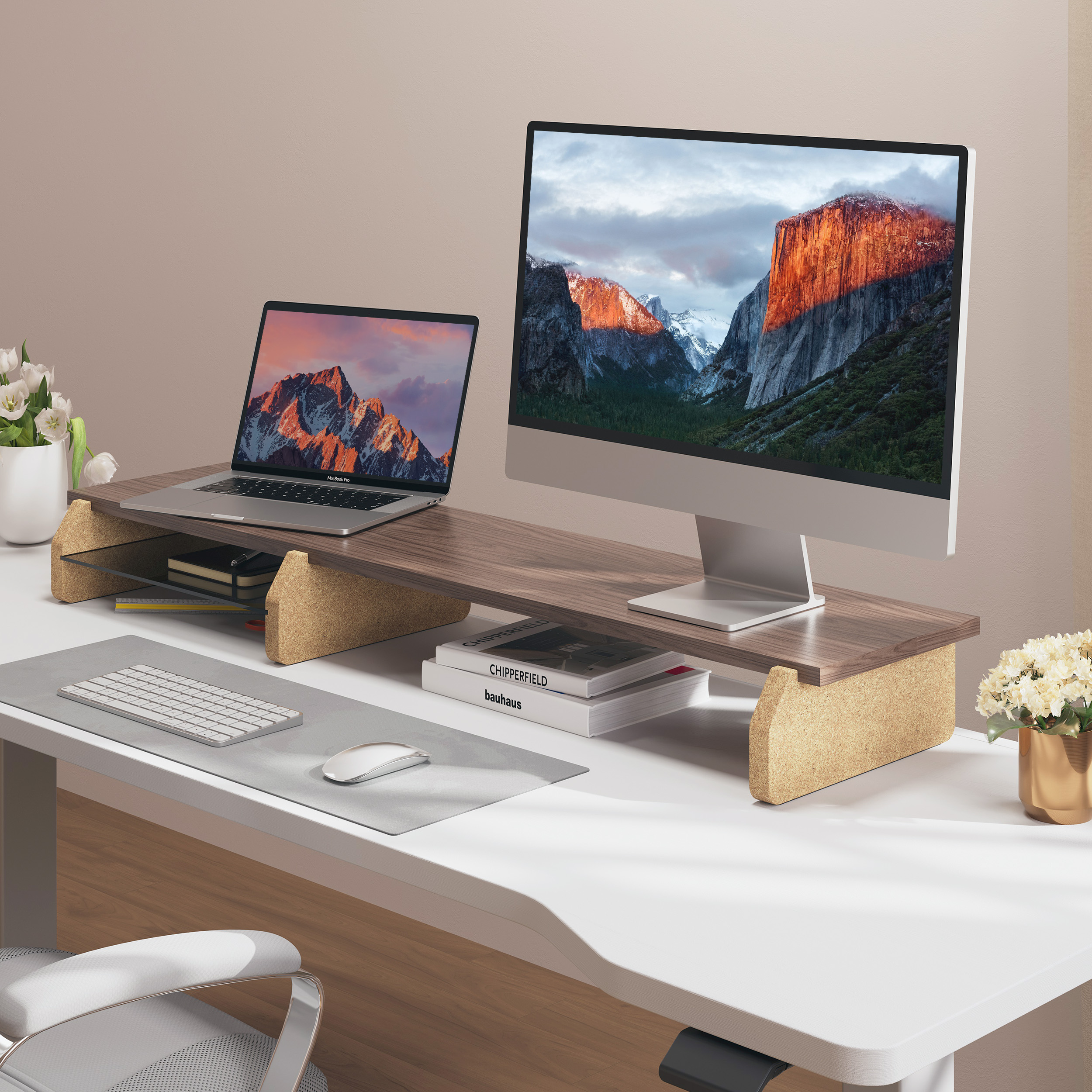 Fenge Dual Monitor Stand Riser for Desk, 42.5 Inch Desktop Shelf Stand