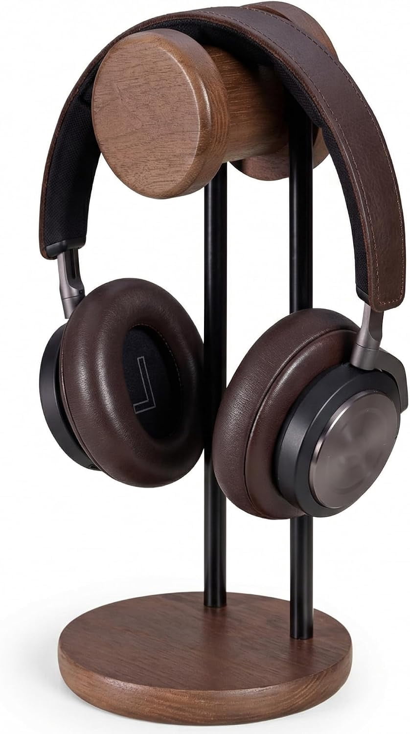 Fenge Headphone Stand with Storage Base, Desktop Headset Holder, Brown