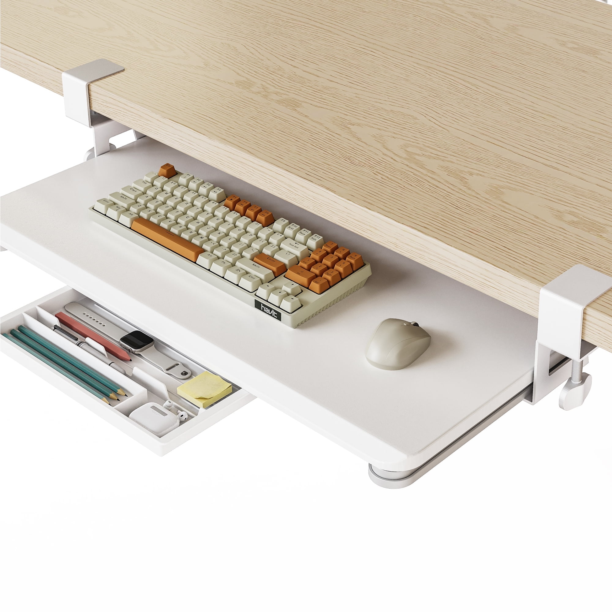 Fenge Keyboard Tray Under Desk, Pull Out Keyboard & Mouse Tray with C ...