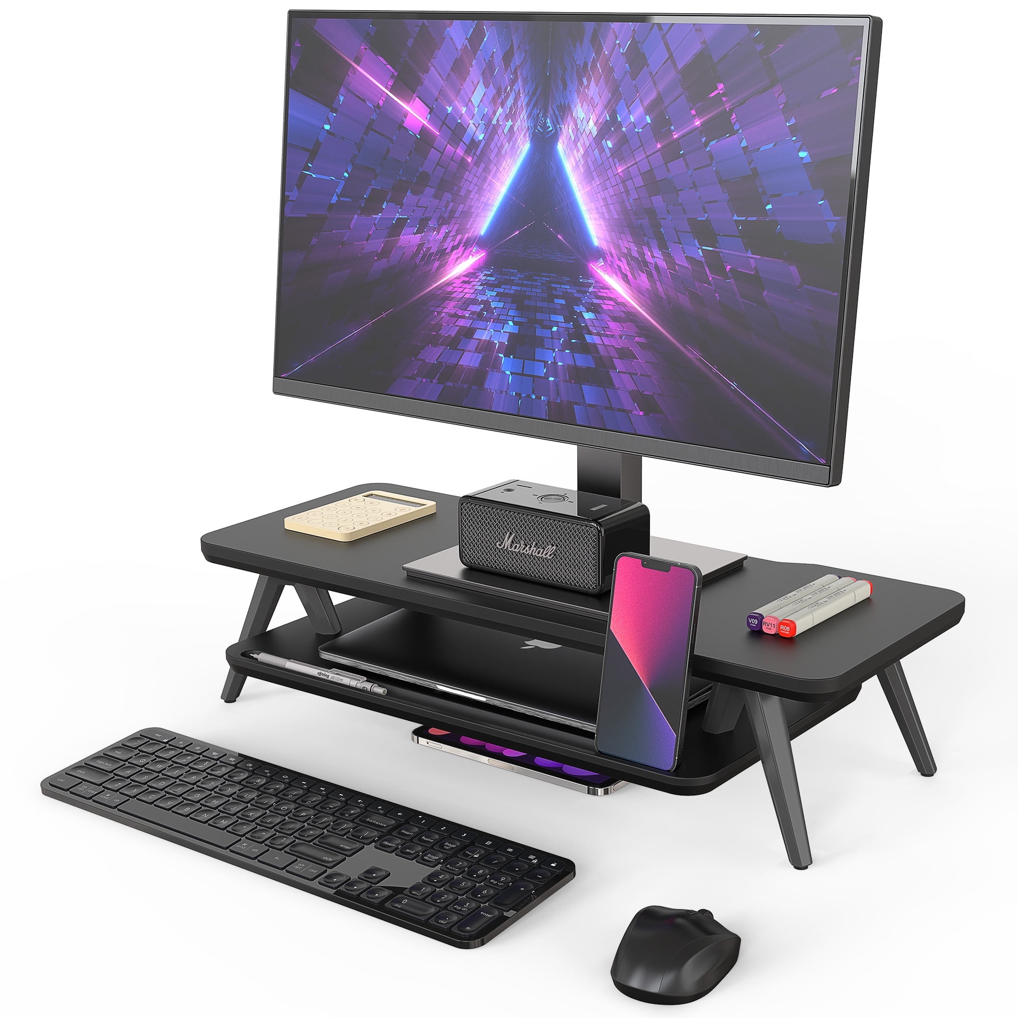 Fenge Monitor Stand, 2 Tiers Monitor Stands Riser, 23.6 Inch Computer Monitor Riser with Storage Organizer