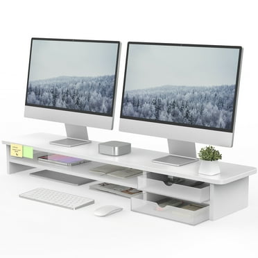 Fenge Monitor Stand, Dual Monitor Riser, 42.5inch Large Desk Computer Monitor Stand Riser with Drawer