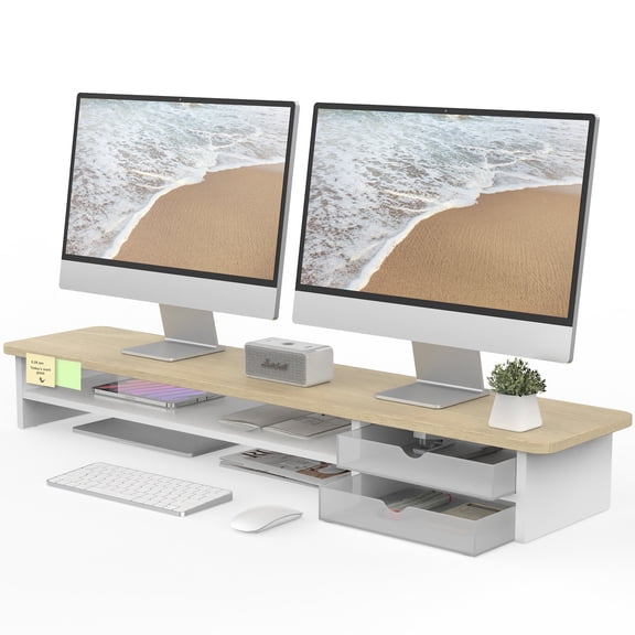 Fenge Monitor Stand, Dual Monitor Riser, 42.5inch Large Desk Computer Monitor Stand Riser with Drawer