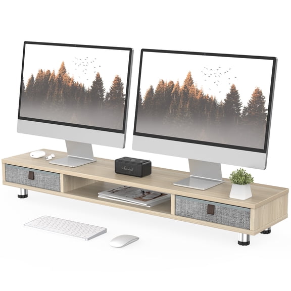 Fenge Monitor Stand, Dual Monitor Stand with 2 Drawers