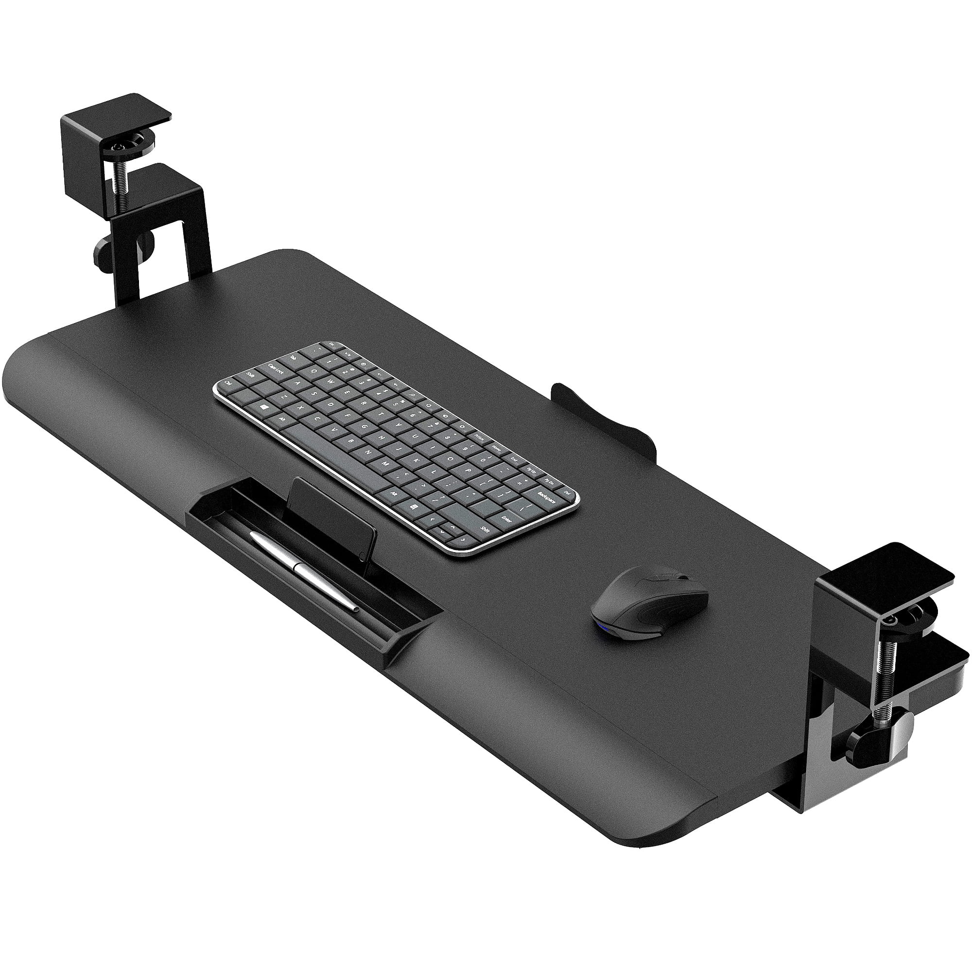 WHD1H Black Metal Keyboard Drawer Under Desk, Ergonomic Clamp-On Keyboard  Tray, 16kg Load, Improve Posture and Back Pain, Pull Out Keyboard Platform