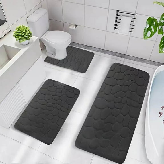 Fengerxian House Cleaning Supplies Bathroom Rug Set Of 3 Memory Foam Bath Mat Toilet Mat Soft Absorbent Thick Rug Non-Slip Backing Universal Machine Washable