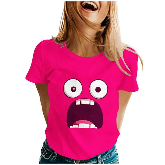 Fengqque 2025 Modern Women's Casual Round Neck Printed Pullover Short Sleeve T-Shirt