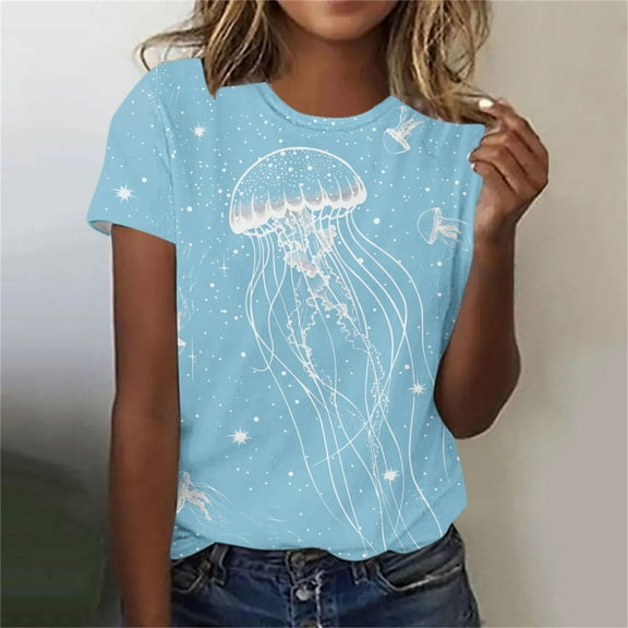 Fengqque 2025 Modern Women's Casual Round Neck Printed Pullover Short Sleeve T-Shirt