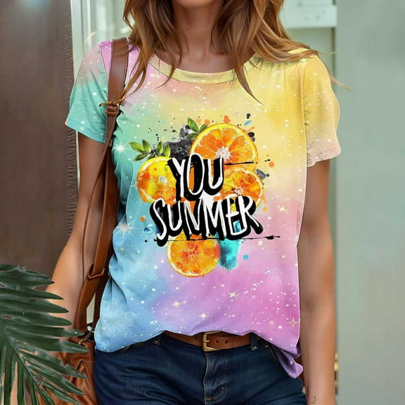 Fengqque 2025 Modern Women's Casual Round Neck Printed Pullover Short Sleeve T-Shirt