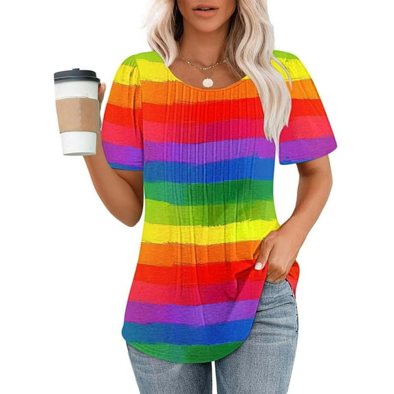 Fengqque 2025 Stylish Women's Casual Loose Fit Round Neck Short Sleeve Blouse