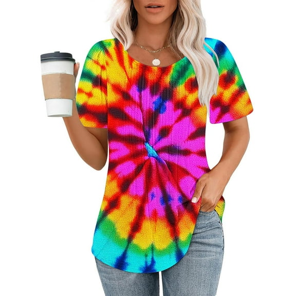 Fengqque 2025 Stylish Women's Casual Loose Fit Solid Color Round Neck Blouse