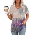 thumbnail image 1 of Fengqque 2025 Stylish Women's Printed V-Neck Loose Fit Short Sleeve T-Shirt, 1 of 4