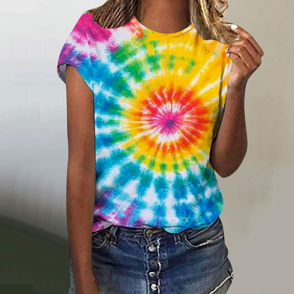 Fengqque 2025 Trendy Women's Regular Fit Round Neck Short Sleeve Printed Top