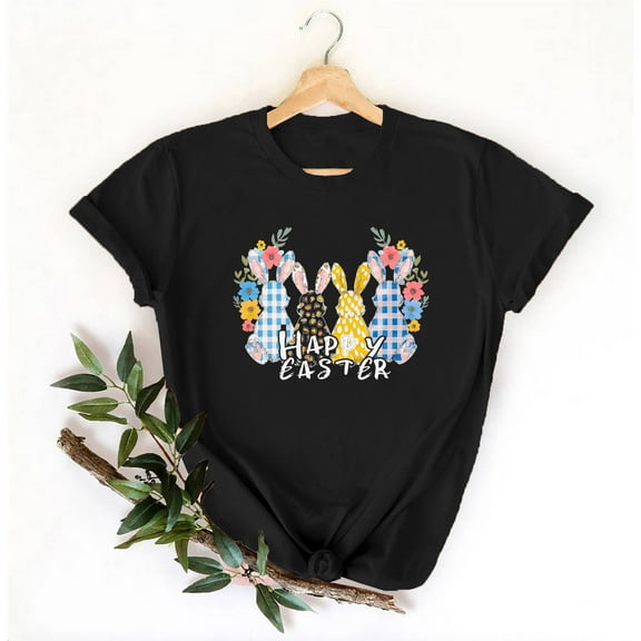 Fengqque 2025 Trendy Women's Short Sleeve Tops Soft Pastel & Athleisure Easter Design for Yoga Travel Outfits