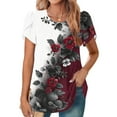thumbnail image 1 of Fengqque 2025 Women's New Round Neck Pleated Tunic Top Curved Hem Printed Blouse, 1 of 5