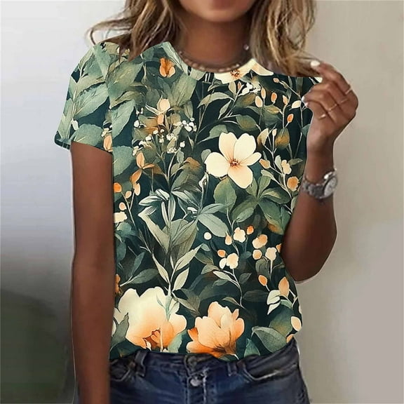 Fengqque 2025 Women's Sexy Summer Printed Round Neck Regular Fit Top