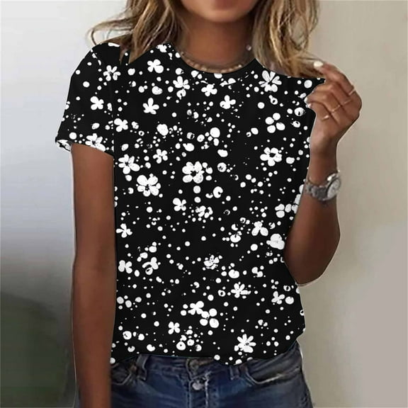 Fengqque 2025 Women's Sexy Summer Printed Round Neck Regular Fit Top