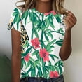 thumbnail image 1 of Fengqque 2025 Women's Vacation Style Floral Print Round Neck Short Sleeve T-Shirt, 1 of 5