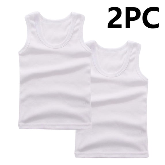 Fengqque 2PC Boys Tank Tops Casual Sleeveless Crewneck Athletic Workout Tees Basic Solid Undershirts White 5-6 Years