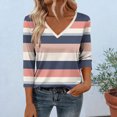 thumbnail image 1 of Fengqque 3/4 Length Sleeve Women Blouses V Neck Striped Print Tops Dressy Casual Spring Shirts Pink-H XL(XL), 1 of 6