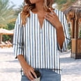 thumbnail image 1 of Fengqque 3/4 Length Sleeve Womens Tops Business Zip Front V Neck Shirt Loose Fit Work Tunic Blouse Blue L(L), 1 of 5