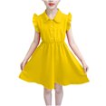 thumbnail image 1 of Fengqque 8-16 Year Girls' Fashion Dress - Solid Color, Flying & Short Sleeves, Button Detail, Collar, Trendy for Events, 1 of 7
