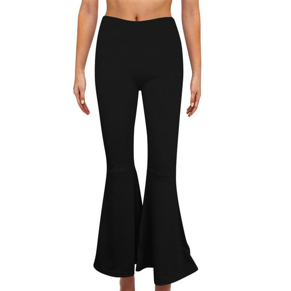 Fengqque Bell Bottom Jeans for Women Solid Color Vintage High Waisted Casual Loose Skinny Flared Wide Leg Pants Black 6(M)