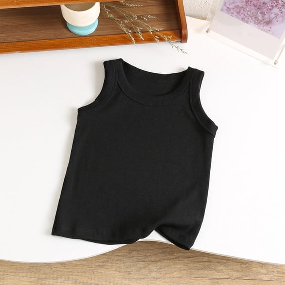 Fengqque Boy and Girl Ribbed Tank Tops Cotton Summer Crew Neck Slim Fit Sleeveless Tops Casual Basic Undershirts Vest Black 8-9 Years