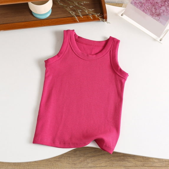 Fengqque Boy and Girl Ribbed Tank Tops Cotton Summer Crew Neck Slim Fit Sleeveless Tops Casual Basic Undershirts Vest Hot Pink 3-4 Years