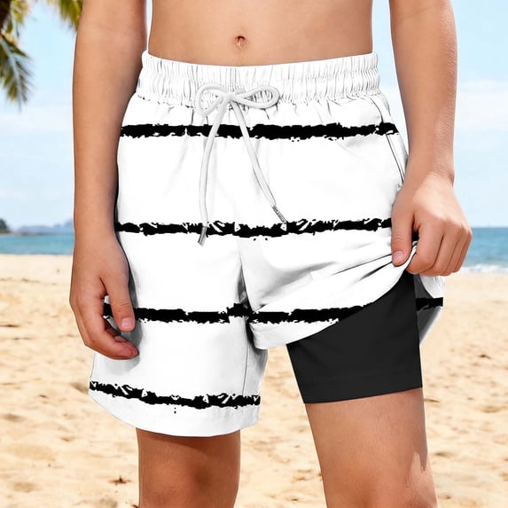 Fengqque Boy and Girl Running Drawstring Shorts with Liner 2 in 1 Quick Dry Workout Athletic Shorts with Pockets 6-14 Years Old