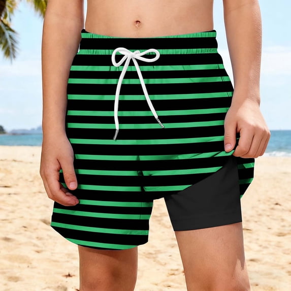 Fengqque Boy and Girl Running Shorts with Liner 2 in 1 Quick Dry Elastic Drawstring Workout Athletic Shorts with Pockets 6-14 Years Old