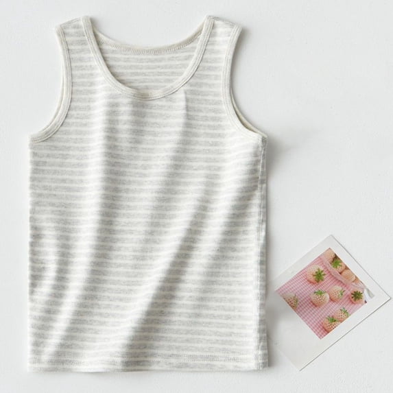 Fengqque Boy and Girl Striped Print Tank Tops Summer Crew Neck Slim Fit Sleeveless Tops Casual Basic Undershirts Vest Gray 3-4 Years