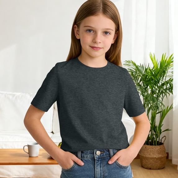 Fengqque Boy and Girl's Short Sleeve Shirts Summer Crewneck T-Shirts Casual Solid Color Tops Tees 3-16 Years Gray 9-10 Years