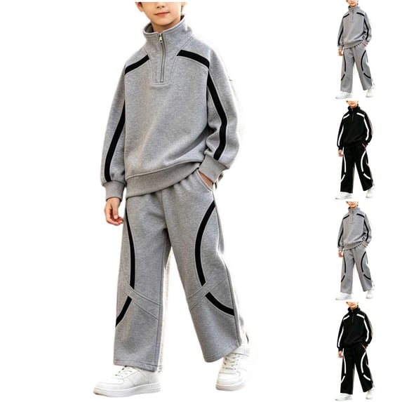 Fengqque Boy's Active Tracksuits Sets Full Zip Long Sleeve Sports Jogging Suits Athletic Running 2 Piece Sweatsuits Gray 14-15 Years