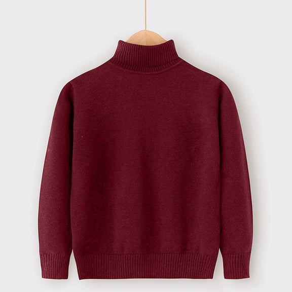 Fengqque Boys Fashion Casual Turtleneck Long Sleeve Sweater Kids Loose Knit Pullover 3-15 Years Old Wine 6 Years