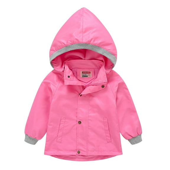Fengqque Boys Girls Rain Jackets Lightweight Zippered Breathable Waterproof Hooded Windbreakers for Kids Baby Pure Color Children's Windbreaker Hat Detachable Cute Western Style