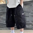 thumbnail image 1 of Fengqque Boys and Girls Cargo Shorts Quick Dry Elastic Drawstring Outdoors Hiking Shorts Athletic Short with Pockets 6-16 Years Old Black 15 Years, 1 of 5
