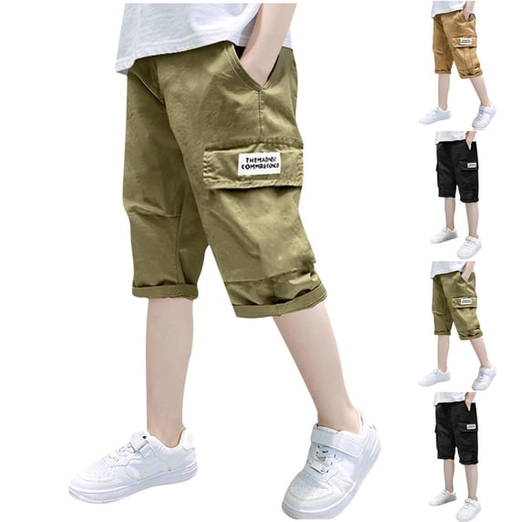 Fengqque Boys and Girls Cargo Shorts Quick Dry Pull-On Hiking Shorts for Sports Outdoor with Pockets 6-14 Years Old Black 13 Years