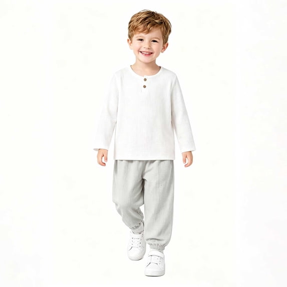 Fengqque Boys and Girls Clothes Set Long Raglan Sleeve Round Neck T-Shirts + Casual Pants 2Pcs Outfits for Kids Gray 1-2Years